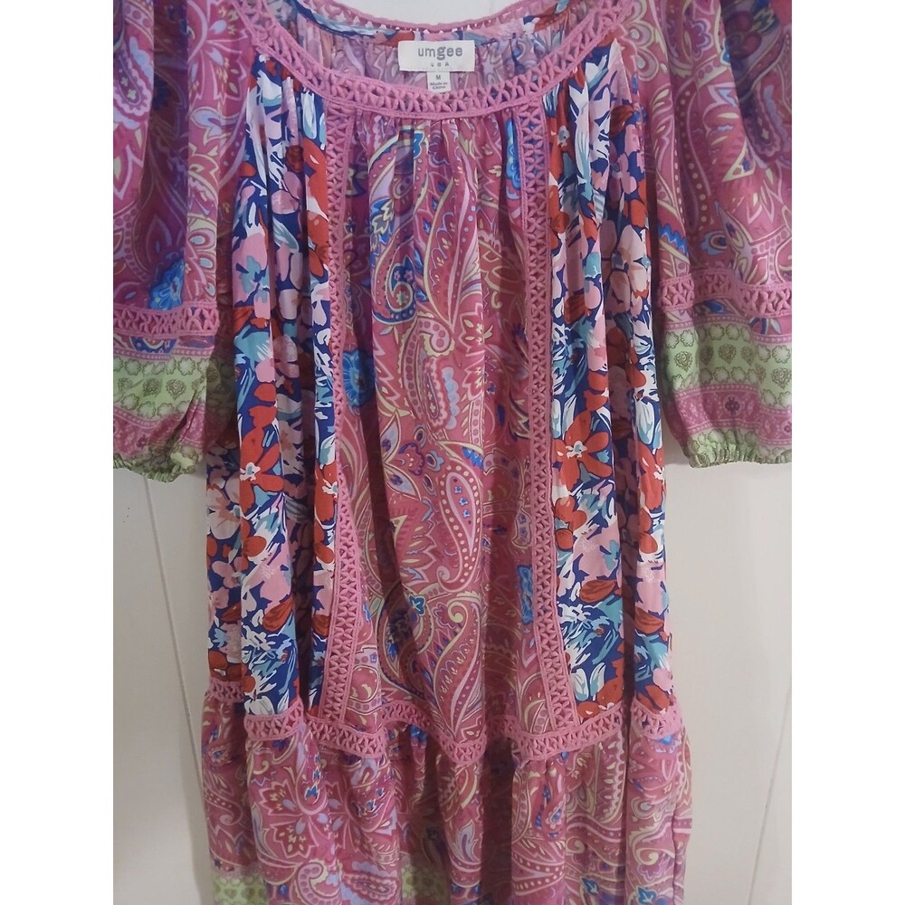 Umgee Women's Dress Women's Medium Pink Boho Vintage Peasant Fairy - Picture 2 of 4